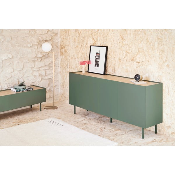 Nízká komoda v dekoru dubu v zeleno-přírodní barvě 165x78 cm Arista – Teulat-image-1