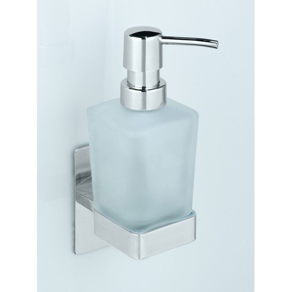 Samodržící skleněný dávkovač mýdla v leskle stříbrné barvě 200 ml Genova – Wenko-image-1
