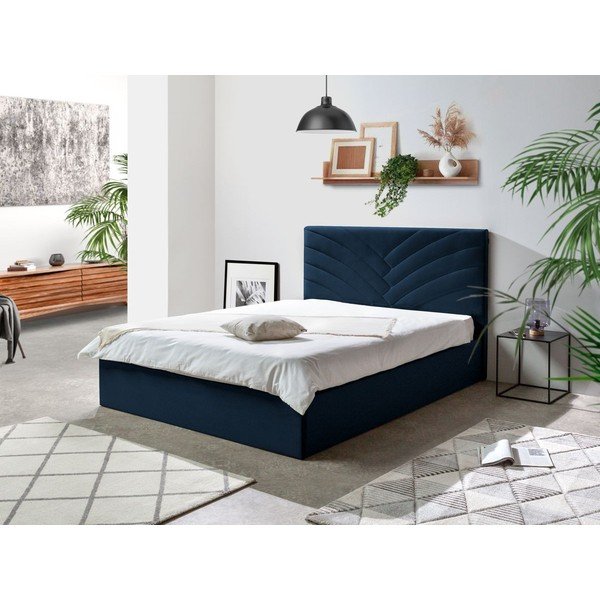 Tmavě modrá čalouněná dvoulůžková postel s úložným prostorem s roštem 160x200 cm Palmyre – Bobochic Paris-image-1