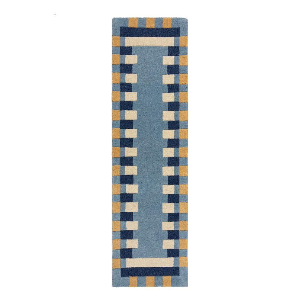 Modrý ručně tkaný vlněný běhoun 60x230 cm Kai Wool Border – Flair Rugs