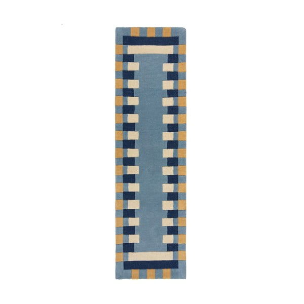 Modrý ručně tkaný vlněný běhoun 60x230 cm Kai Wool Border – Flair Rugs