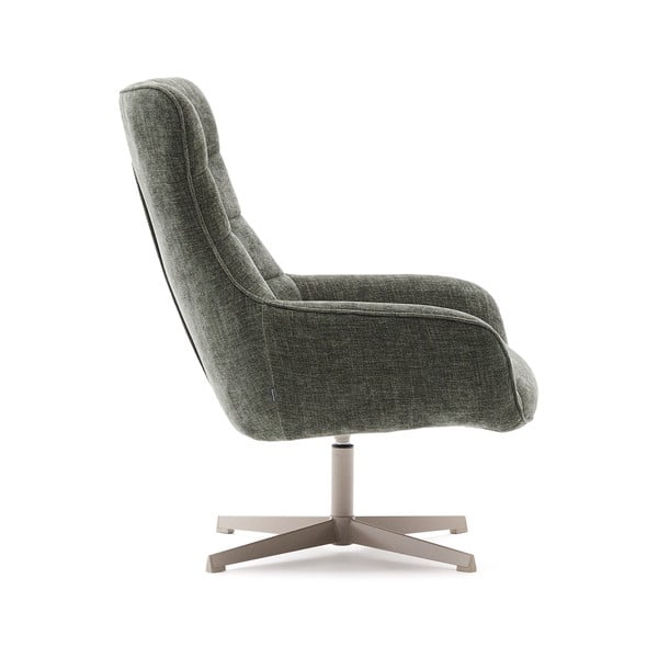 Otočné žinylkové křeslo šedozelené Teryl – Kave Home-image-2