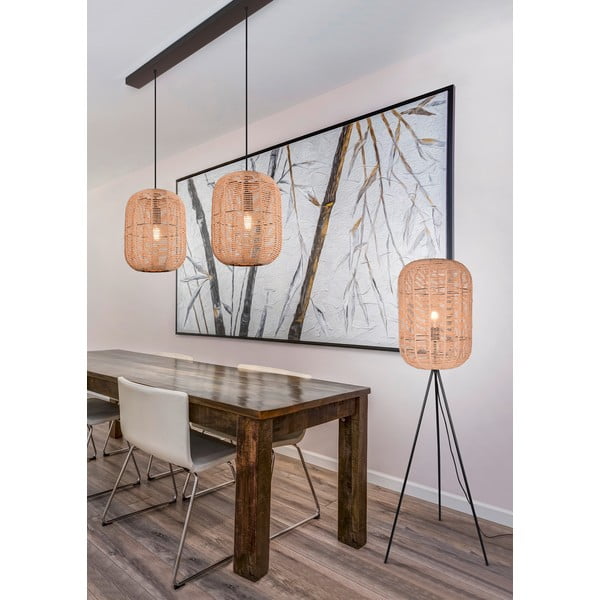 Béžová stojací lampa se stínidlem z proutí a textilu (výška 150 cm) Runa – Trio-image-3