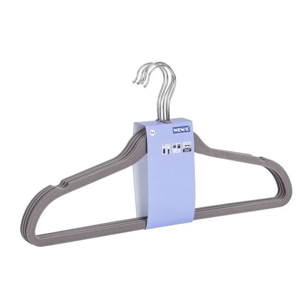 Sada 5 šedých plastových ramínek na oblečení Wenko Flocking-image-1