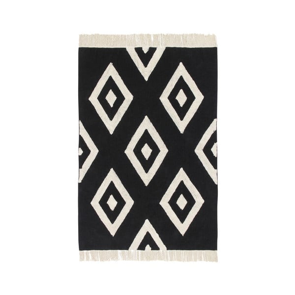 Černý bavlněný ručně vyráběný koberec Lorena Canals Diamonds, 140 x 200 cm
