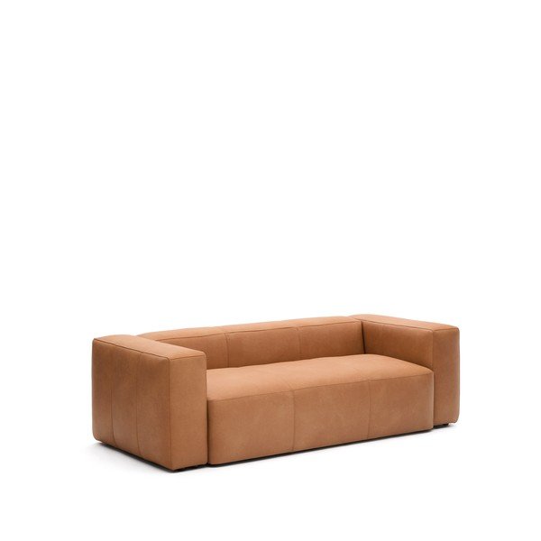Hnědá kožená pohovka 240 cm Blok – Kave Home-image-2