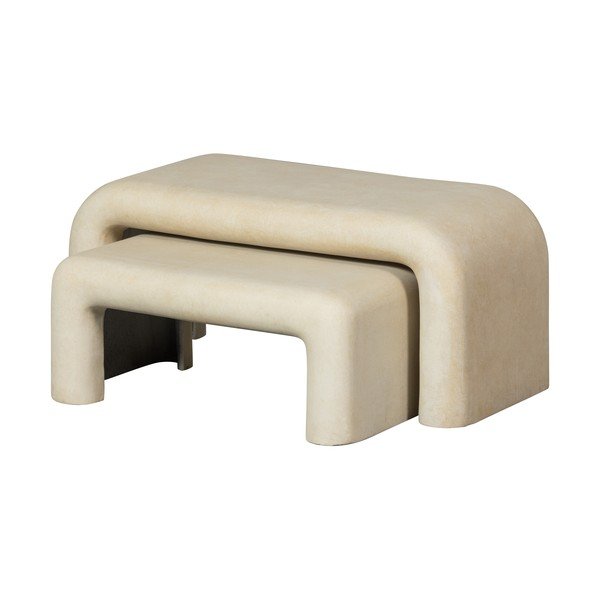 Krémové konferenční stolky v sadě 2 ks v dekoru kamene 42x92 cm Stani – WOOOD