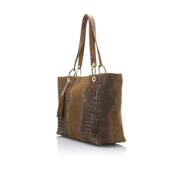 Hnědá kožená kabelka s třásní Massimo Castelli Crocco Suede-image-1