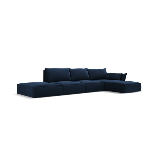 Tmavě modrá sametová rohová pohovka (pravý roh/s lenoškou) Vanda – Mazzini Sofas-image-2