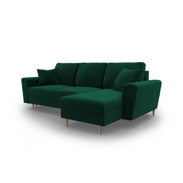 Zelená sametová rozkládací/s úložným prostorem rohová pohovka Kyoto – Cosmopolitan Design-image-4