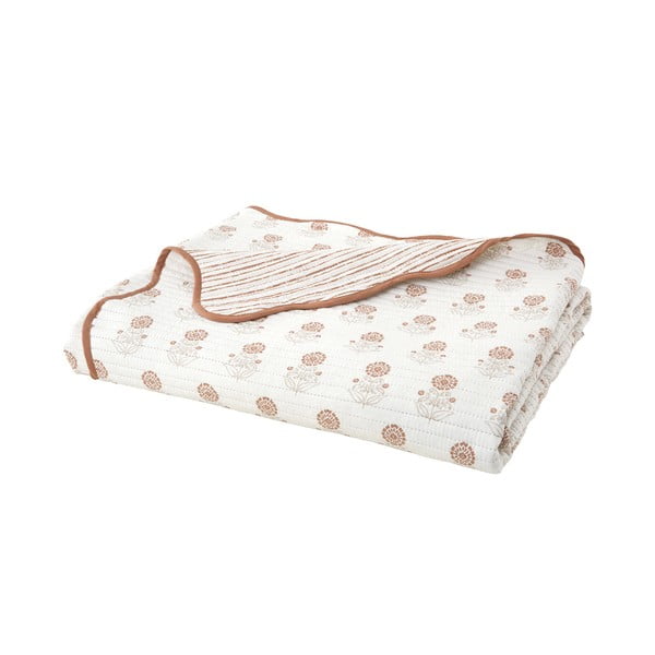 Bílý prošívaný přehoz 220x230 cm Woodblock Floral – Pineapple Elephant