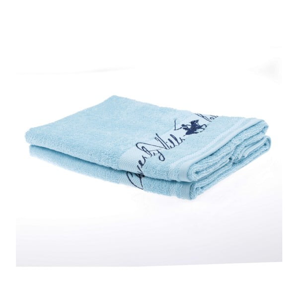 Sada 2 světle modrých ručníků Beverly Hills Polo Club Tommy Yazi, 50 x 100 cm