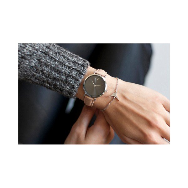 Dámské hodinky s béžovým páskem z pravé kůže Emily Westwood Black-image-1