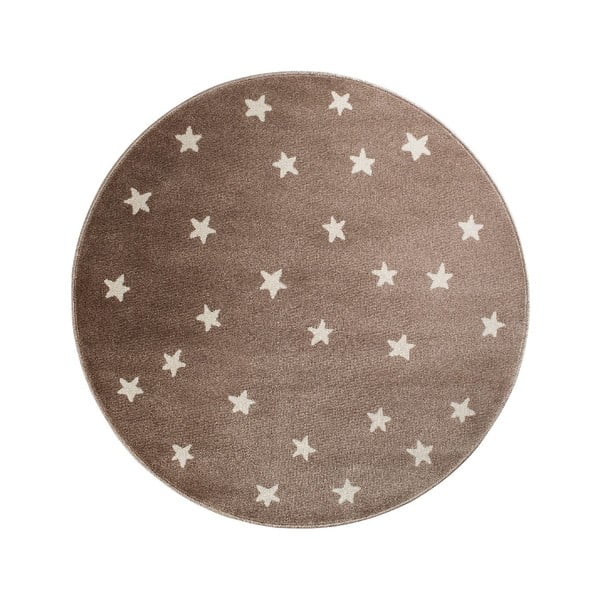 Hnědý kulatý koberec s hvězdami KICOTI Beige, ø 100 cm