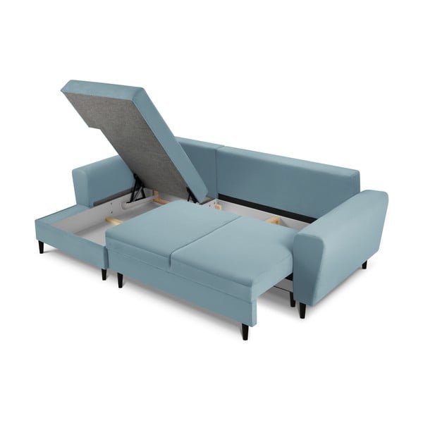 Světle modrá manšestrová rozkládací/s úložným prostorem rohová pohovka (levý roh/s lenoškou) Kyoto – Cosmopolitan Design-image-3