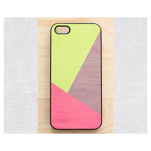 Obal na iPhone 5, Vibran neon geometric wood/black