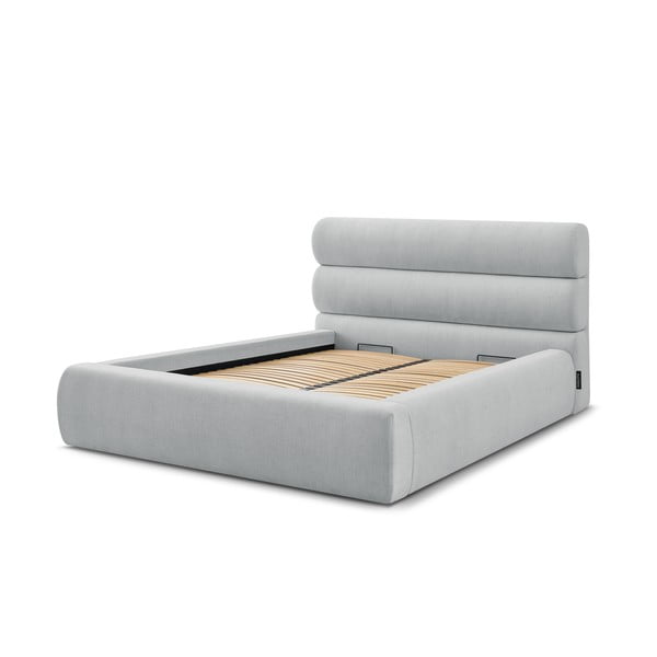 Světle šedá čalouněná dvoulůžková postel s úložným prostorem s roštem 160x200 cm Jagna – Bobochic Paris