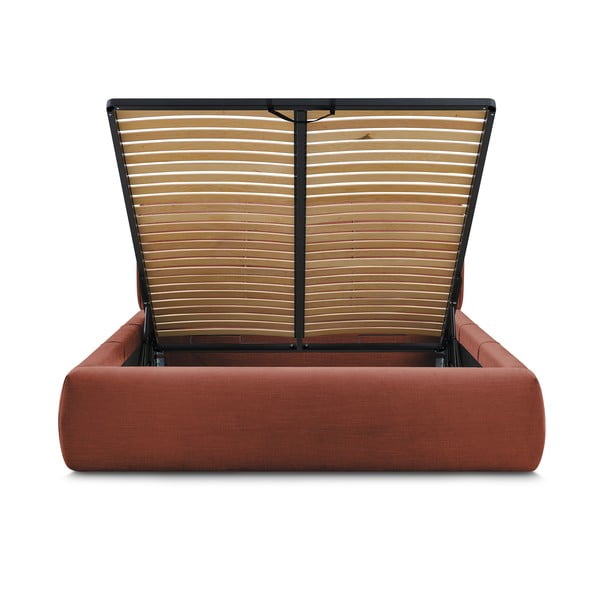 Oranžová čalouněná dvoulůžková postel s úložným prostorem s roštem 180x200 cm Vernon – Bobochic Paris-image-4