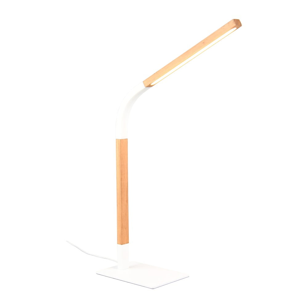 LED stmívatelná stolní lampa v bílé a přírodní barvě s dřevěným stínidlem (výška 73,5 cm) Norris – Trio