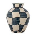 Modrá/krémová skleněná ručně malovaná váza (výška 24 cm) Check – Bloomingville