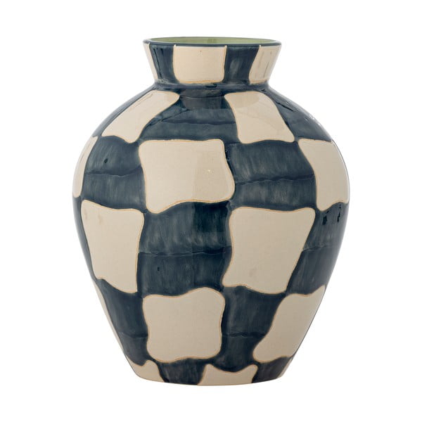 Modrá/krémová skleněná ručně malovaná váza (výška 24 cm) Check – Bloomingville