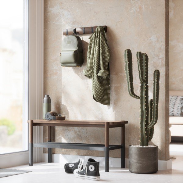 Tmavě hnědý nástěnný věšák z topolového dřeva Flip – Umbra-image-1