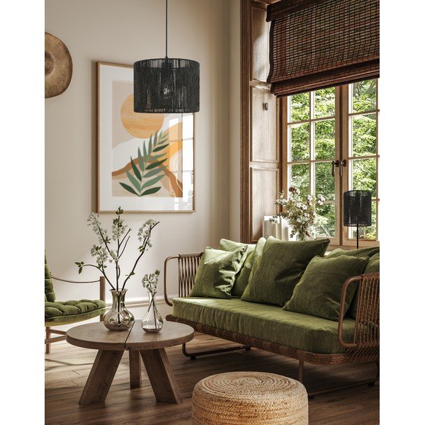 Černá stolní lampa se stínidlem z třtinového výpletu (výška 48 cm) Foresto – GTV-image-3