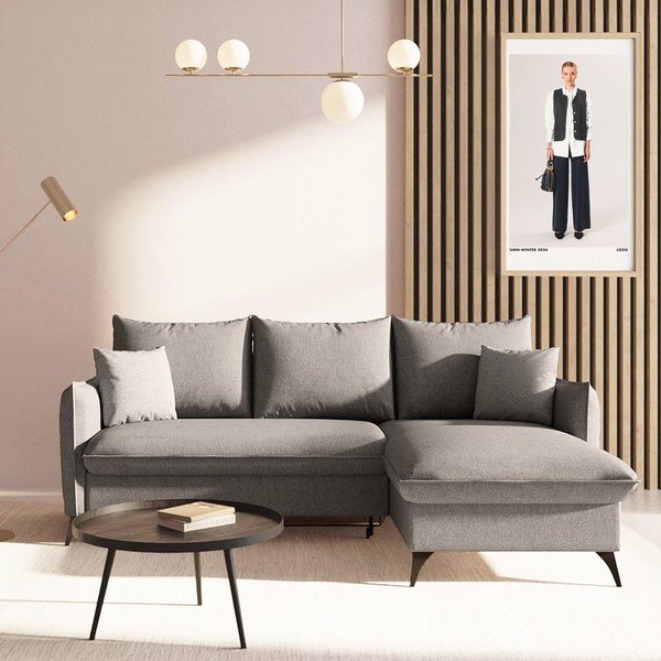 Šedá rozkládací/s úložným prostorem rohová pohovka (pravý roh/s lenoškou) Brim – Rodier-image-1