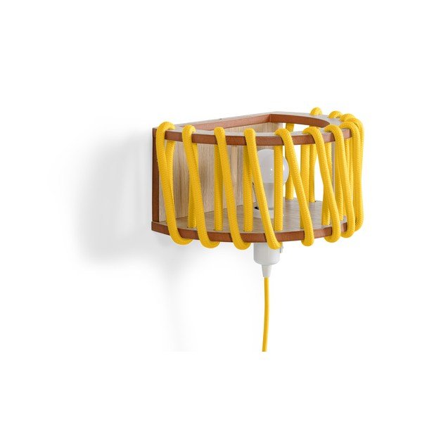 Žlutá nástěnná lampa s dřevěnou konstrukcí EMKO Macaron, délka 30 cm-image-3
