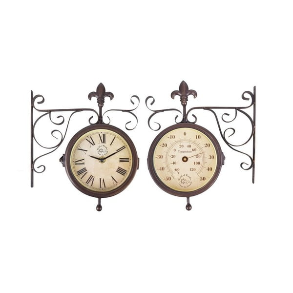 Venkovní nástěnné hodiny s teploměrem Esschert Design Rustic