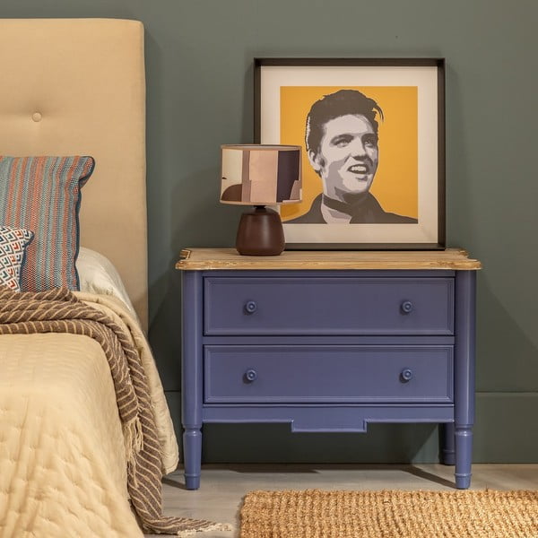 Modrá nízká komoda z jedlového dřeva 80x60 cm – Ixia-image-1