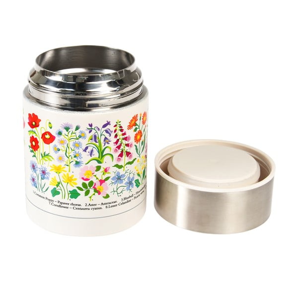 Krémová/ve stříbrné barvě termoska na jídlo/dětská 450 ml Wild Flowers – Rex London-image-1