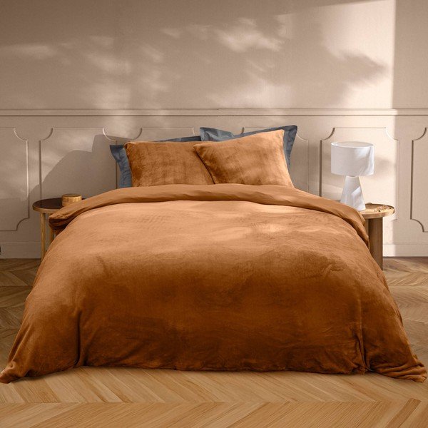 Světle hnědé 3dílné povlečení na dvoulůžko/prodloužené z mikroflanelu 240x220 cm Flanou – douceur d'intérieur-image-1