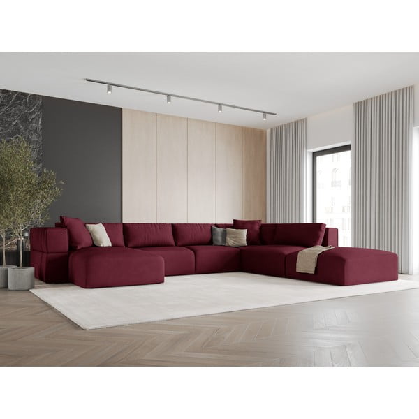 Vínová rohová pohovka do "U", pravý roh Esther – Milo Casa-image-1