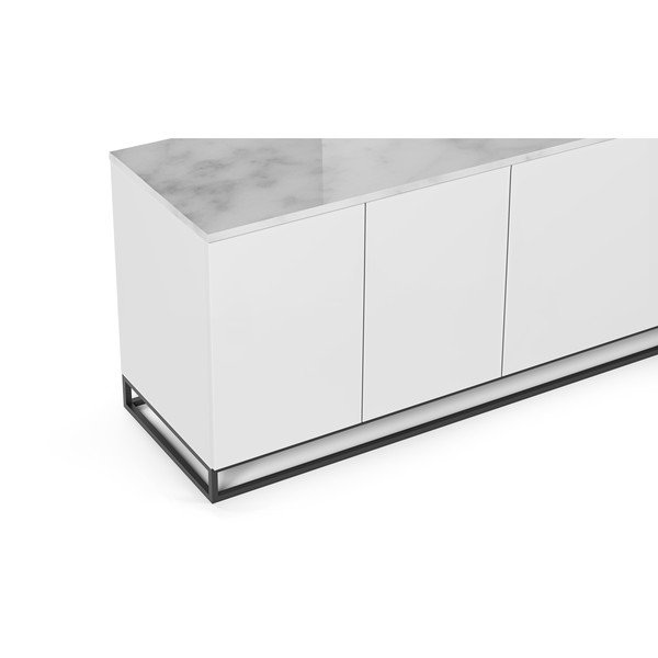 Matně bílý televizní stolek s bílou deskou v mramorovém dekoru TemaHome Join, 200 x 65 cm-image-3