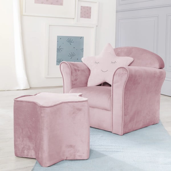 Světle růžové sametové dětské křesílko Lil Sofa – Roba-image-1