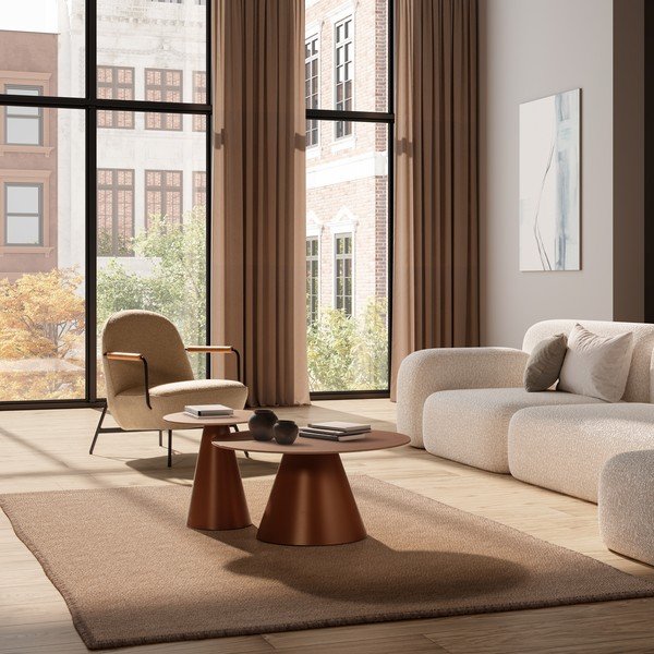 Hnědé kulaté konferenční stolky v sadě 2 ks se skleněnou deskou ø 80 cm Vida – MOME-image-1