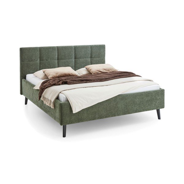 Khaki čalouněná dvoulůžková postel s úložným prostorem s roštem 180x200 cm Nova – Meise Möbel