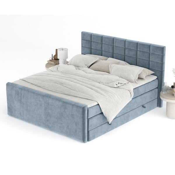 Modrá boxspring postel s úložným prostorem 200x200 cm Ava – Maison de Rêve-image-4