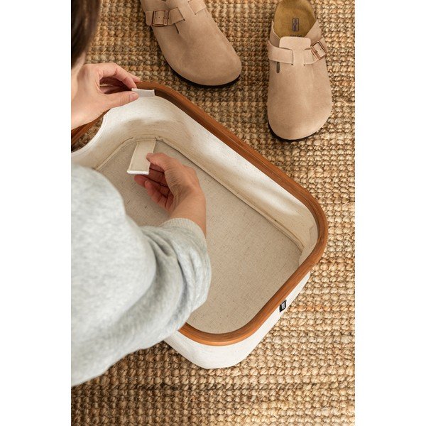 Krémový látkový úložný box 38x26x16 cm Bamboo/Linen – Bigso-image-3