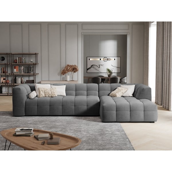 Šedá sametová rohová pohovka Windsor & Co Sofas Vesta, pravý roh-image-1