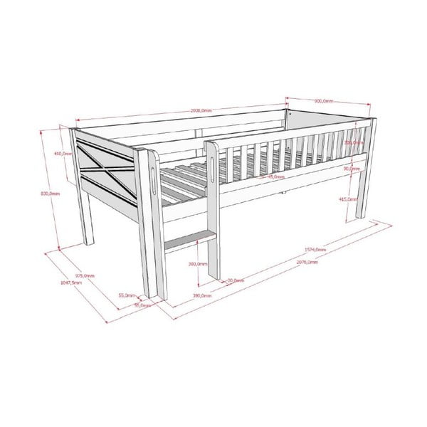 Bílá vyvýšená dětská postel z borovicového dřeva s roštem 90x200 cm Scott – Vipack-image-2