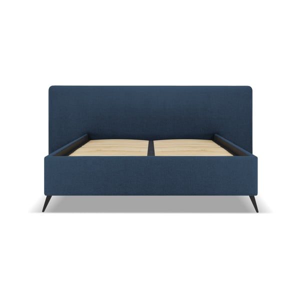 Tmavě modrá čalouněná dvoulůžková postel s úložným prostorem a roštem 160x200 cm Walter – Milo Casa-image-1