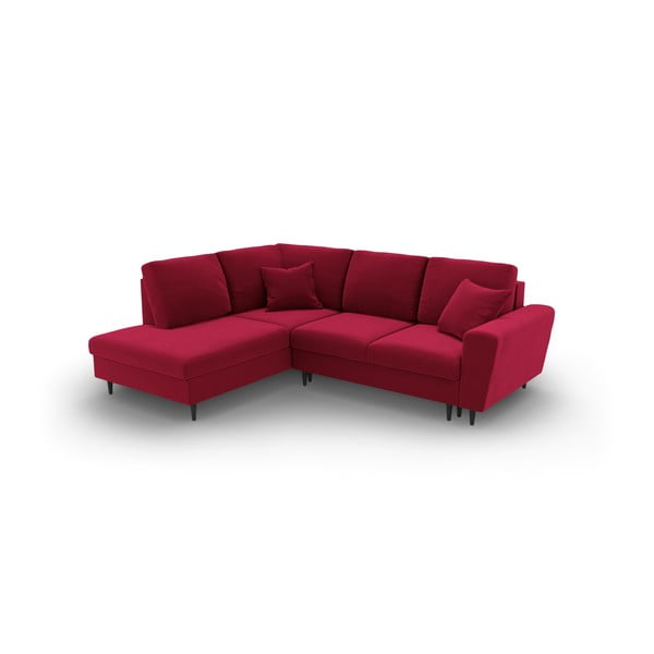 Červená sametová rozkládací/s úložným prostorem rohová pohovka (levý roh/do L) Kyoto – Cosmopolitan Design-image-1