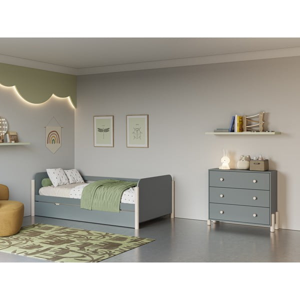 Dětská komoda šedozelená z borovicového dřeva 90x80x40 cm Enola – Marckeric-image-1