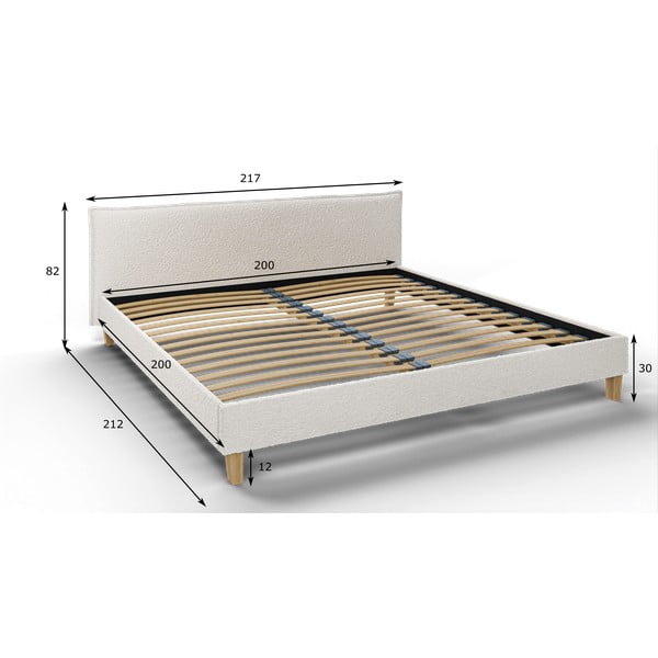 Krémová čalouněná dvoulůžková postel s roštem 200x200 cm Tina – Ropez-image-4