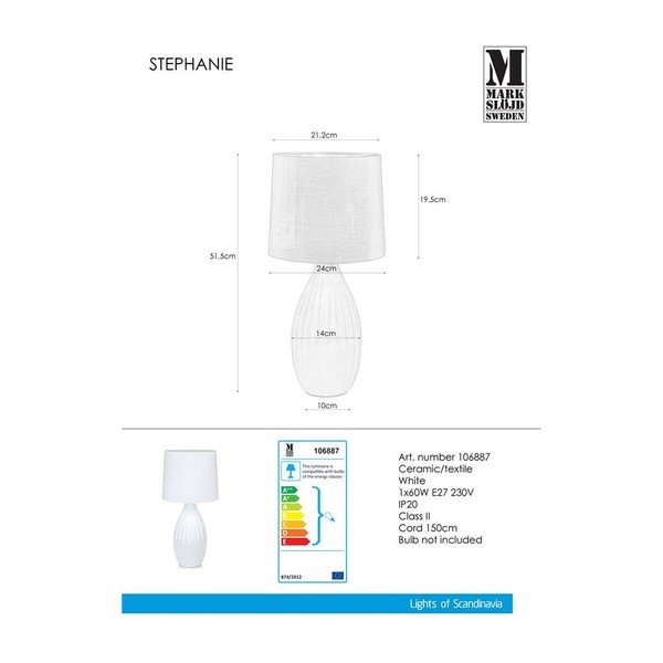 Bílá stolní lampa Markslöjd Stephanie, ø 24 cm-image-1