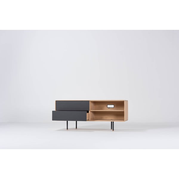 TV stolek z dubového dřeva v černo-přírodní barvě 150x64 cm Fina – Gazzda-image-1