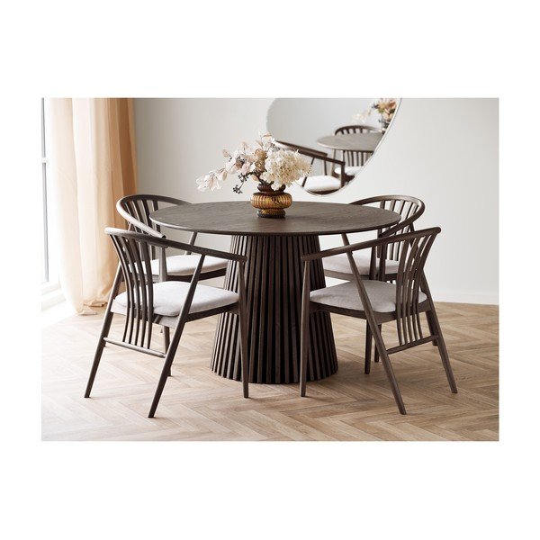 Tmavě hnědá jídelní židle s područkami z dubového dřeva Agustin – House Nordic-image-3