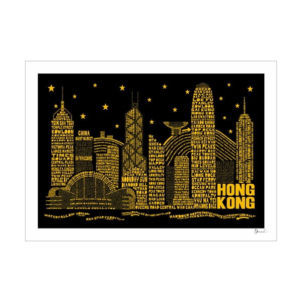 Plakát Hong Kong Black&Yellow, 50x70 cm